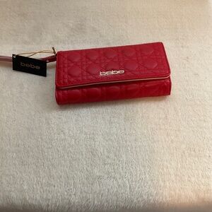 bebe Quilted Red Wallet with Gold Logo